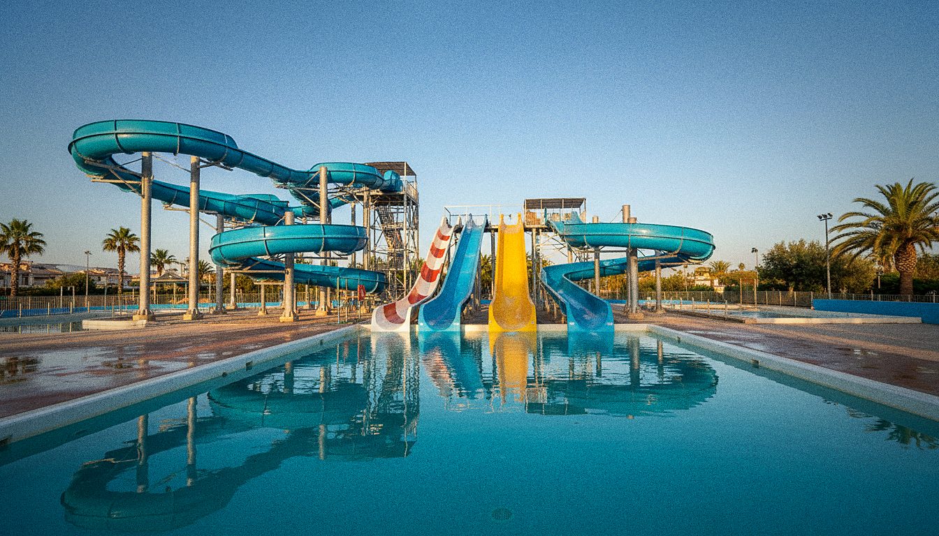 Toboganes de agua del parque acuático Aquopolis La Pineda en la Costa Daurada